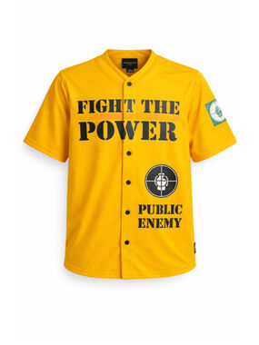 Public Enemy Band FIGHT THE POWER DEFEND BROOKLYN Yellow Jersey Graphic Shirt L